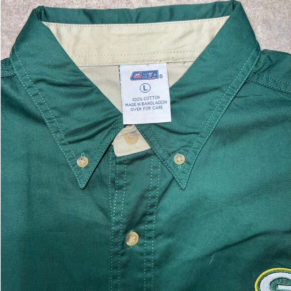 Green Bay Packers Men's Large Green Button Down Shirt Embroidered Logo Casual - Picture 4 of 5